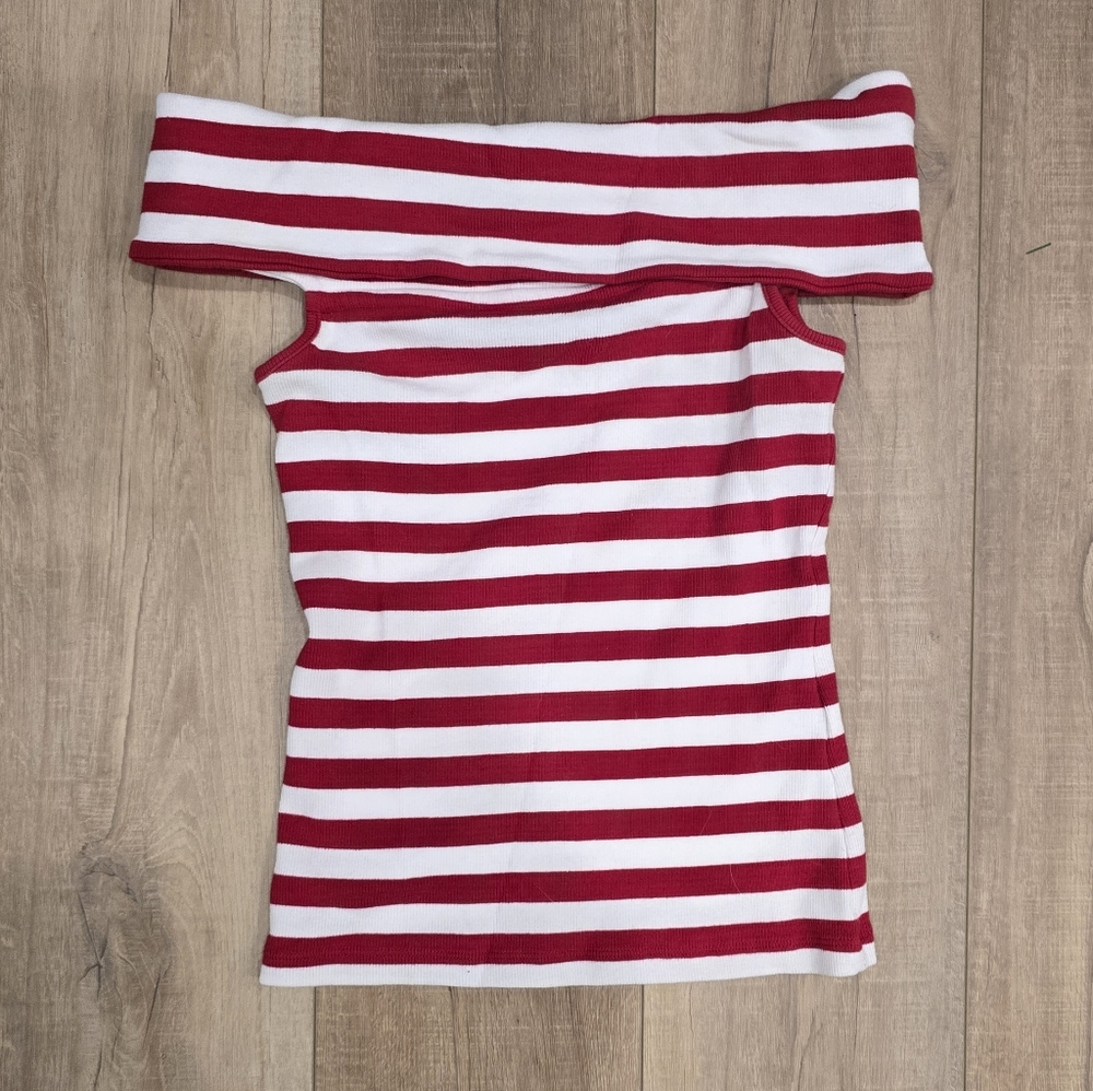Red and White Striped Banana Republic Off-Shoulder Top